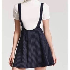 Forever 21 Navy Pinstripe Suspender Skirt